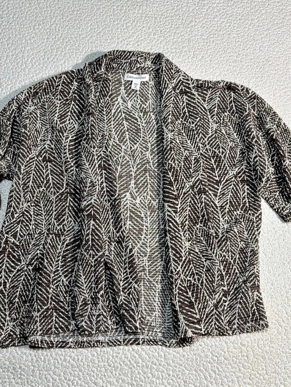 Coldwater Creek Brown & White Patterned Open-Front Jacket Size Medium